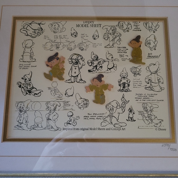 Disney Dopey Model Sheet w/ Pins Limited Edition Art - Picture 2 of 9
